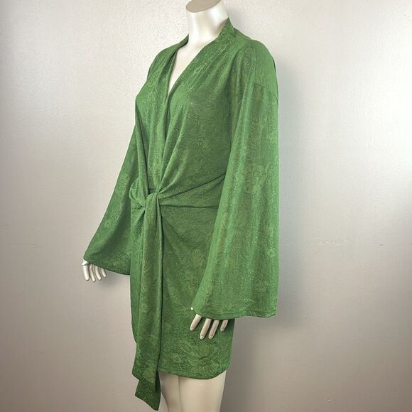 ZARA jacquard dress green ties wrap blogger favorite large L - Picture 5 of 13